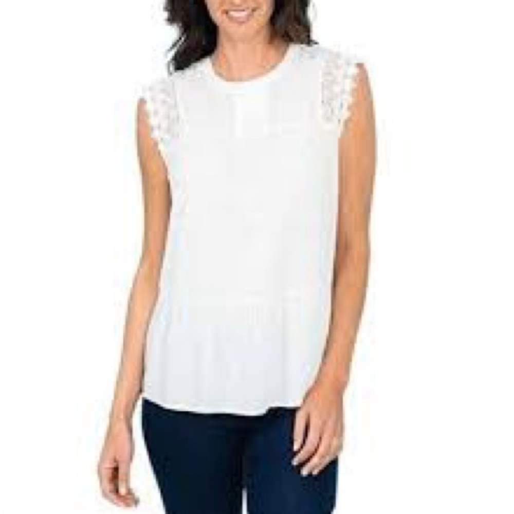 DR2 White Lace Shoulder Detail Sleeveless Top Blouse